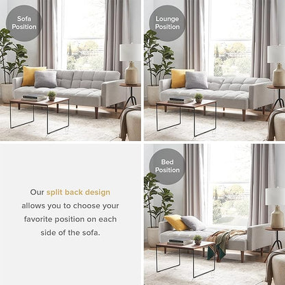 mopio Aaron 76.8" Couch, Small Futon Sofa Bed, Sleeper, Loveseat, Mid Century Modern Futon Couch, Sofa Cama, Couches for Living Room, Bedroom (Light Gray, Fabric)
