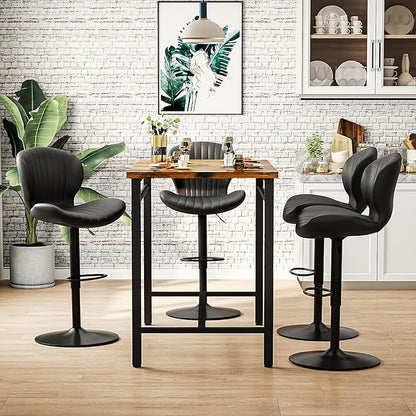 Waleaf Modern Adjustable Swivel Bar Stools Set of 4，Hydraulic Faux Leather Counter Height Barstool with Ergonomic Backrest and Footrest,Upholstered Pub Dining Chairs for Kitchen Island