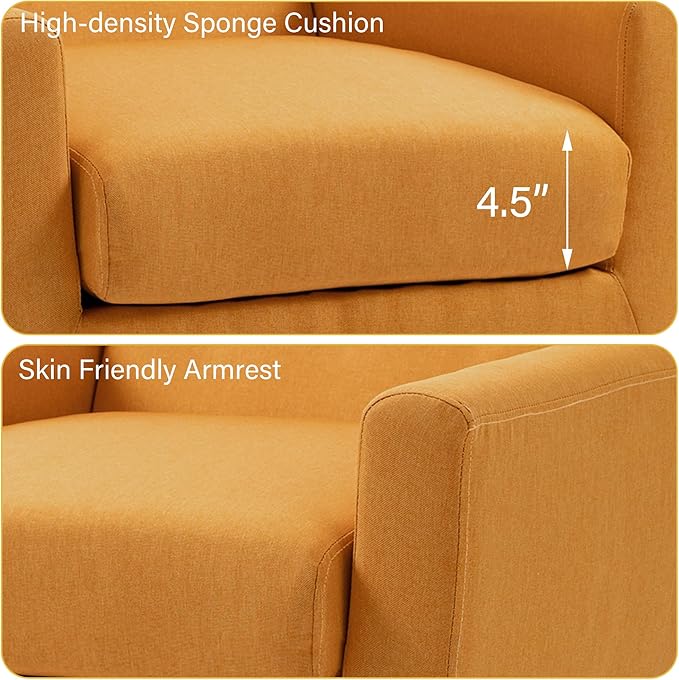 Accent Chair, Mid-Century Modern Fabric Chairs with Arms for Living Room, Comfy Upholstered Club Single Sofa Armchair for Bedroom Waiting Room with Solid Wood Frame (Fabric Orange, Set of 2)