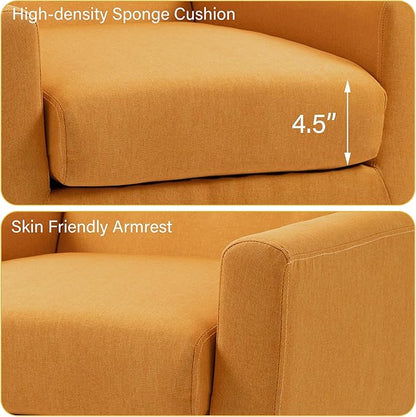 Accent Chair, Mid-Century Modern Fabric Chairs with Arms for Living Room, Comfy Upholstered Club Single Sofa Armchair for Bedroom Waiting Room with Solid Wood Frame (Fabric Orange, Set of 2)