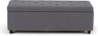 SIMPLIHOME Hamilton 48 inch Wide Transitional Rectangle Storage Ottoman in Slate Grey Linen Look Fabric, Assembled, For the Living Room, Entryway and Family Room