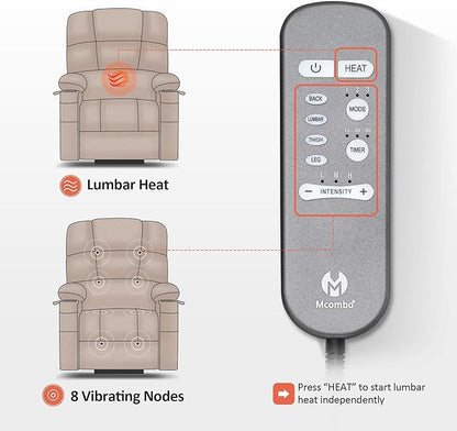 MCombo Medium Lay Flat Dual Motor Power Lift Recliner Chair Sofa with Massage and Heat for Elderly People, Infinite Position, Faux Leather 7679 (Dark Grey, Medium)