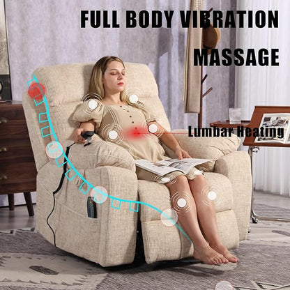 Power Lift Chair Lay Flat Recliner Infinite Position Electric Dual Motor Stand Up Lift Chair with Massage and Heat for Adults,Heavy Duty Recliners with 2 Remote Controls and Two Cup Holders
