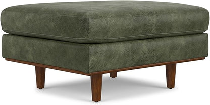 SIMPLIHOME Morrison 33 inch Wide Ottoman in Moss Green Genuine Leather, Multifunctional Footrest, Coffee Table, and Extra Seating for Living Room, Mid-Century Modern Style