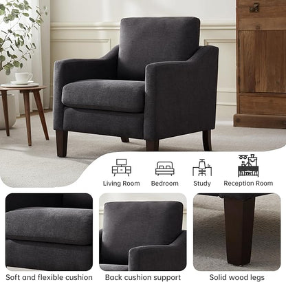 VKNOW Mid Century Modern Accent Chair, Upholstered Living Room Chairs Armchair for Bedroom, Comfy Reading Accent Chairs with Wood Legs for Living Room (2, Dark Grey)