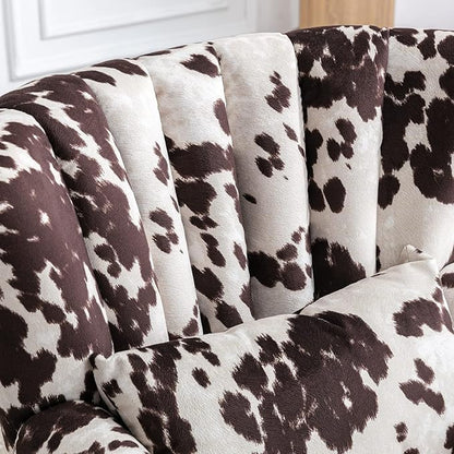 Accent Reading Arm Chairs Set of 2 for Living Room Bedroom, Midcentury Modern Comfy Corner Sofa Chair, Wingback Waiting Room Club Chair with Button Tufted Back &Lumbar Pillow, Fabric Cow