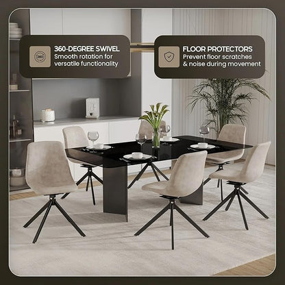 LeisureMod Markley Swivel Leather Dining Side Chair with Durable Iron Legs – Comfortable Accent Chair for Kitchen, Dining Room, or Office Set of 4