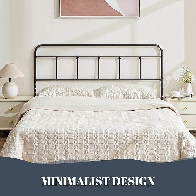 Metal Full Size Headboard, Sturdy and Durable Iron Headboard Adjustable Height from 34” to 44”, Victorian Vintage Full XL Bed Headboards, Farmhouse Head Board, Bed Frame Mount Black