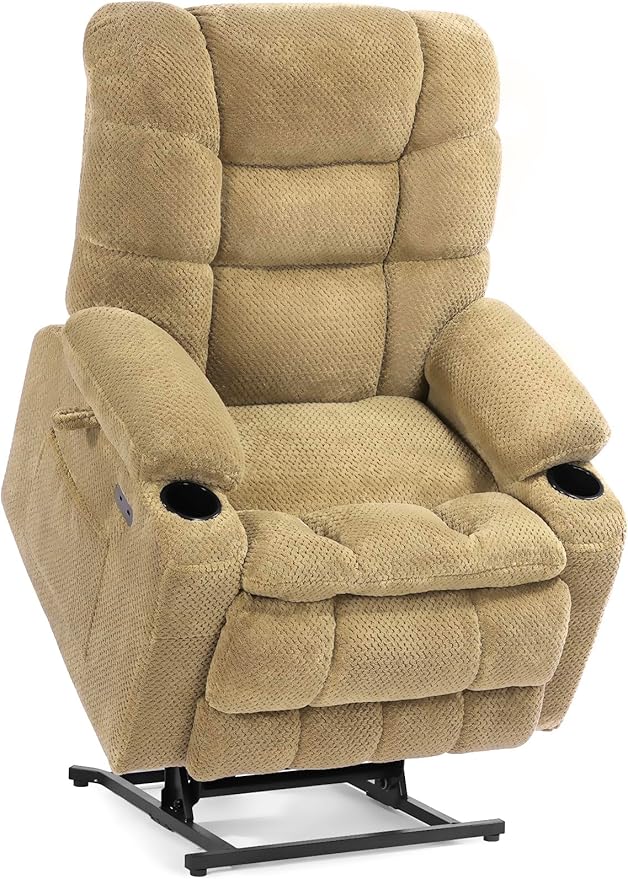 EONIX Dual Motor Lay Flat Lift Chairs Recliner, Power Lift Recliner Chair for Elderly and Adults, 400lbs Heavy Duty Chair Lift with Cup Holders, Charging Ports, Heat and Massage, Beige