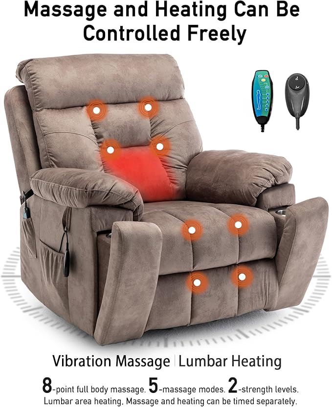 Large Power Lift Chairs Recliners for Elderly with Heated and Massage, Lazy Boy Recliner Chair with 26in Extra Wide Seat, Hidden Cup Holder, Side Pocket