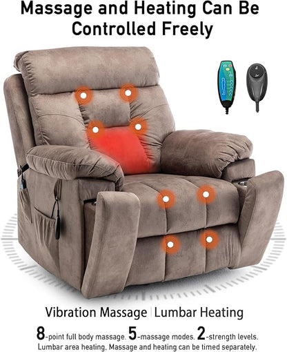 Large Power Lift Chairs Recliners for Elderly with Heated and Massage, Lazy Boy Recliner Chair with 26in Extra Wide Seat, Hidden Cup Holder, Side Pocket