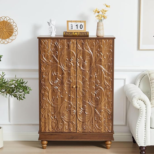 Sideboard Buffet Cabinet with Storage, Kitchen Storage Cabinet with Adjustable Shelves and 2 Doors, Vintage Accent Table for Living Room, Hallway (Walnut)