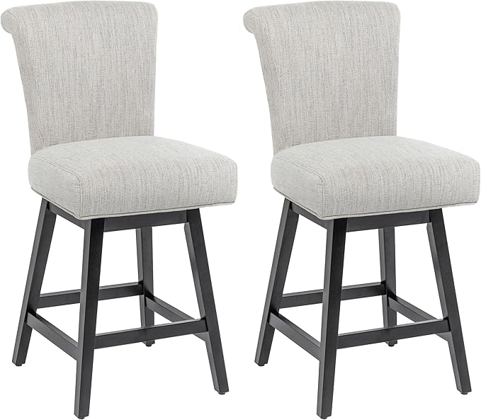 Bar Stools Set of 2, 26 Inch Upholstered Barstools with 15.7" High Back and Footrest, Swivel Counter Height Barstools for Kitchen Island Home Bar Performance Fabric Ivory White