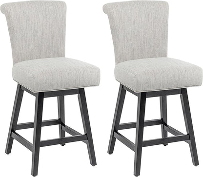 Bar Stools Set of 2, 26 Inch Upholstered Barstools with 15.7" High Back and Footrest, Swivel Counter Height Barstools for Kitchen Island Home Bar Performance Fabric Ivory White