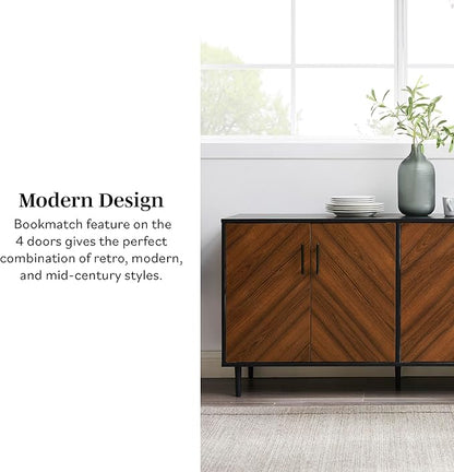 Walker Edison Fehr Modern 4 Door Bookmatch Buffet, 58 Inch, Ash Brown