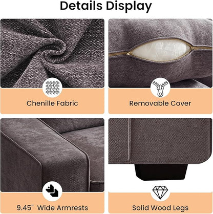 RISAR 71.25" Modern Loveseat Sofa for Living Room, Chenille Couch with Removable Cover & Spring Cushions, Solid Wood Frame, Easy Assembly for Small Spaces (Dark Gray)