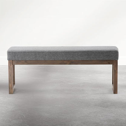 SIMPLIHOME Milltown Large Ottoman Bench - 44 inch Wide Upholstered Solid Wood Rectangular Ottoman Bench in Parisian Grey, Contemporary Entryway or Bedroom Bench with Cushioned Seat and Narrow Profile