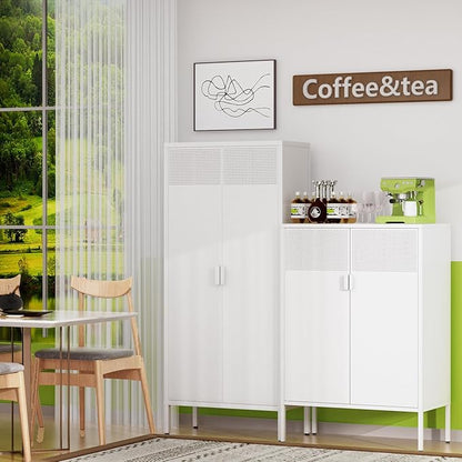 61 Inches Metal Storage Cabinet with Doors and Shelves, 4 Tier Kitchen Pantry Cabinet, Multi-Purpose Metal Cabinet for Home, Dining, Laundry, Living, Bathroom and Utility Rooms (White)