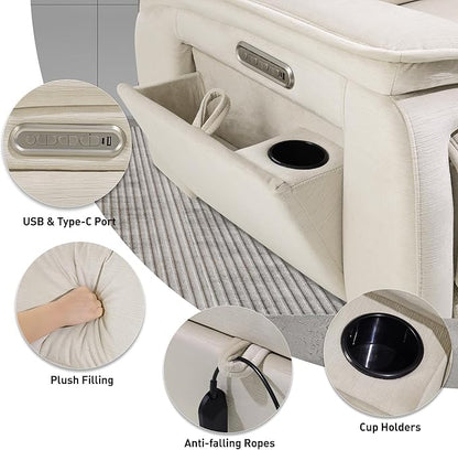 EONIX Triple Motor Lay Flat Zero Gravity Power Recliner Chair with Heat and Massage, Independent Adjustable Backrest Footrest Headrest, 400lbs Heavy Duty Medium Size, Stylish Chenille, Cream White