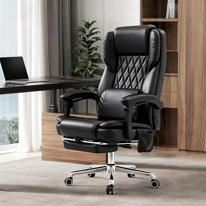 Big and Tall Office Chair 300lbs with 3D Kneading Massage Lumbar Support, Office Chairs for Back Pain Relief, Ergonomic Comfort 130° Reclining Desk Chairs Managerial Chairs for Heavy People