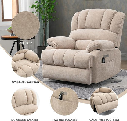 Power Lift Recliner Chair for Elderly with Heat Function, 8 Node Massage with 3 Modes, Silent Operation, Oversized Electric Lift Recliner Single Sofa for Living Room with USB Charging, Beige