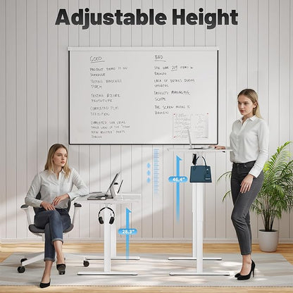 Shahoo 45.2 Inch Standing Desk, Electric Height Adjustable Computer Desks with Hook and Cable Hole, White