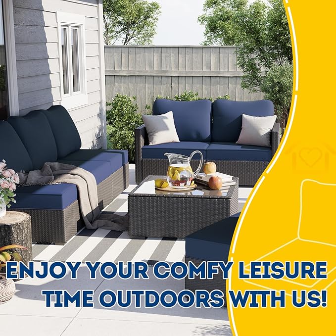 AAAAAcessories Outdoor Deep Seat Cushions, Waterproof, Fade-Resistant Patio Furniture Replacement Cushions, 23.5" x 25.5" x 5" + 23.5" x 19", Set of 2, Navy Blue