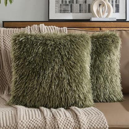 FUTEI Olive Green Decorative Throw Pillow Covers 18x18 Inch Set of 2,Soft Cozy Faux Fine Wool Textured Cushion Case,Modern Home Luxury Decor for Couch Bed Living Room