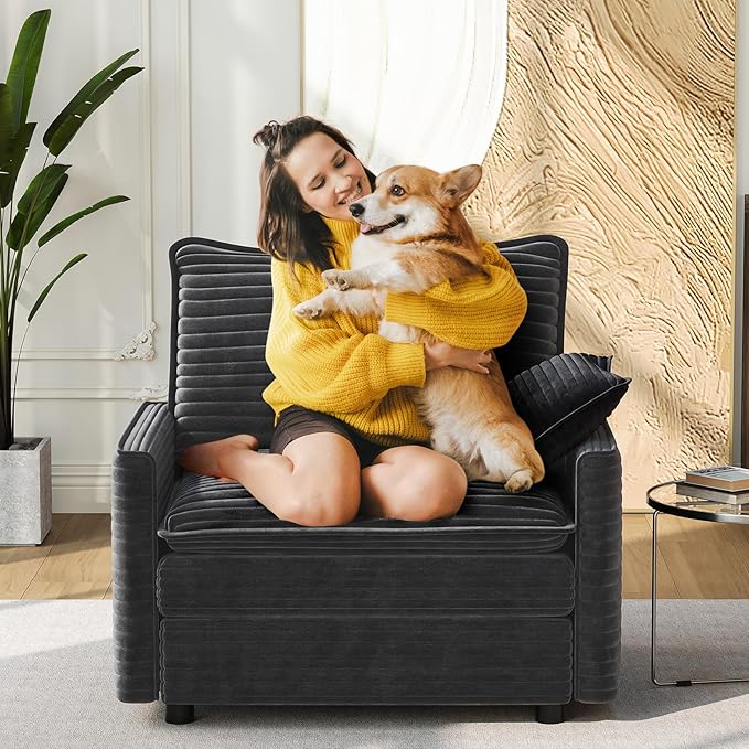 Vesgantti 40" Single Seat Sofa, Comfy Cloud Couch Deep Seat Upholstered Couch Corduroy Modern Sofa with Armrest Pillow, Easy Assembly for Living Room, Bedroom and Apartment, Gray