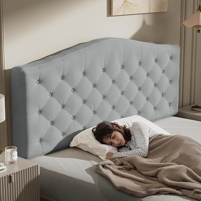 Upholstered Headboard Queen Size with 4" Thickened High-Density Sponge, Modern Button-Tufted Queen Headboard Only, Luxury Chenille Fabric, Adjustable Height, Easy Assembly, Grey