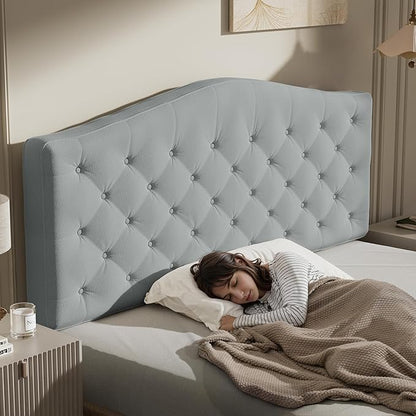 Upholstered Headboard Queen Size with 4" Thickened High-Density Sponge, Modern Button-Tufted Queen Headboard Only, Luxury Chenille Fabric, Adjustable Height, Easy Assembly, Grey