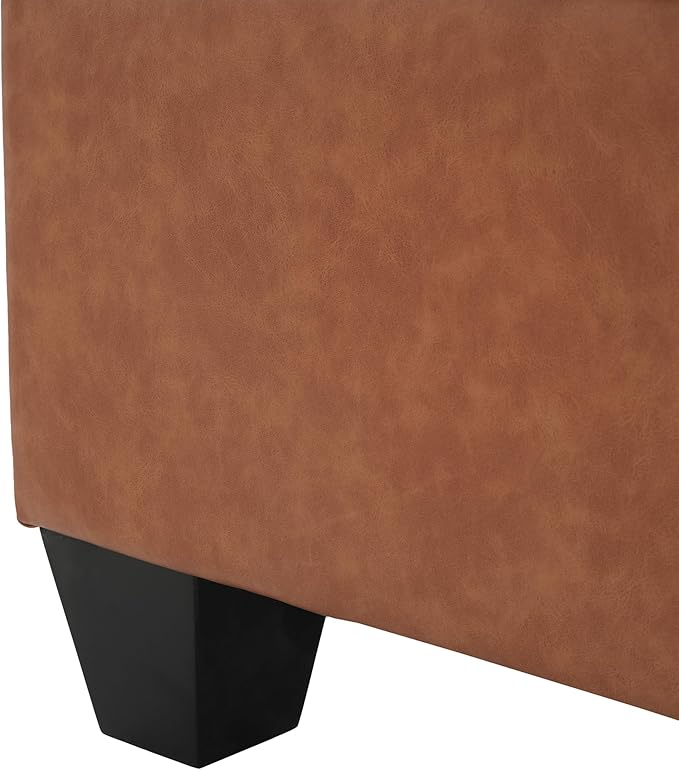 Christopher Knight Home Lanister Faux Leather Upholstered Storage Ottoman Bench, Wooden Rectangular Ottoman with Storage, Living Room Ottoman Coffee Table, Sofa Footstool, Tan Brown
