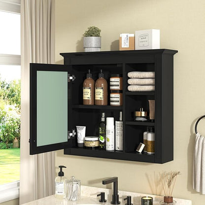 Bathroom Wall Cabinet with Mirror, 30'' x 28'' Medicine Cabinet with Mirror Door and Adjustable Shelves, Over Toilet Storage Cabinet, Wall-Mounted Bathroom Mirrors for Over Sink with Storage