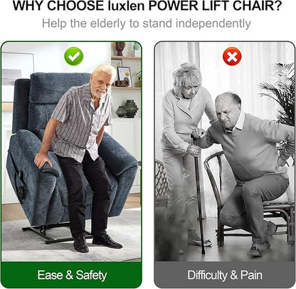 Power Lift Recliner Chair for Elderly People, Dual Motor Lay Flat Recliner with Vibration Massage and Heat, Heavy Duty Motion Mechanism Standing Assistance Reclining Chair, Chenille Fabric Blue
