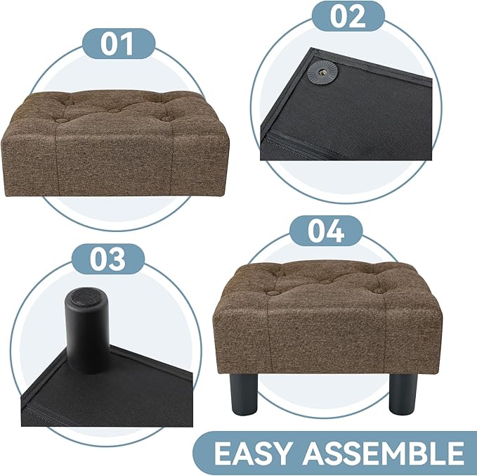 Poofzy Small Foot Stool Ottoman, Linen Ottoman Foot Rest with Legs, Rectangle Foot Rest for Couch, Footstools and Ottomans Small for Living Room and Entryway (Brown)