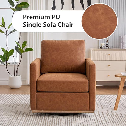 Chifee & Vingol 30.7" W Swivel Accent Chairs PU Leather Swivel Reading Chair for Living Room Mid Century Modern Chair,Brown