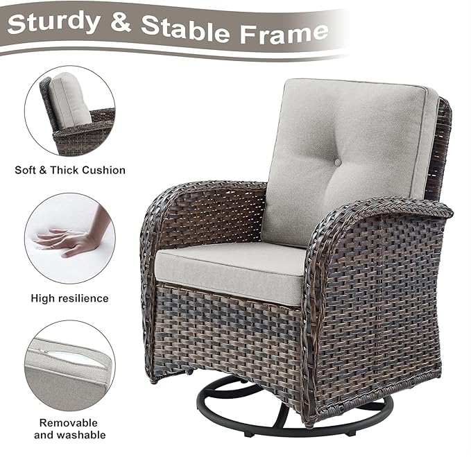 HUMMUH 5-Piece Patio Furniture Wicker Outdoor Conversation Set,All-Weather Rattan Swivel Chairs Bistro Set with Loveseat Coffee Table for Backyard,Poolside,Deck(Brown/Beige)