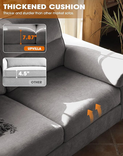 88.97" Modern Sofa Couches for Living Room, Deep Seat Sofas with 8”Cushion, Comfy 2-Seater Chenille Loveseat with Convertible Armrest, Removable Sofa Cover, High Leg(Light Gray)