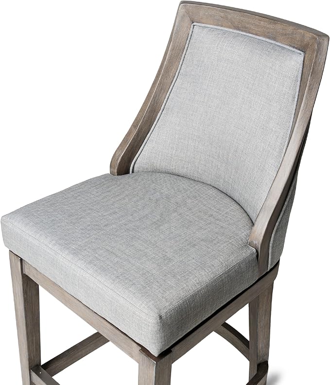 Maven Lane Vienna Counter Stools 26 Inches – Set of 3 – Swivel Stools with Footrests – Grey Solid Wood and Grey Fabric Upholstery – Ideal for Kitchen Islands and Counters