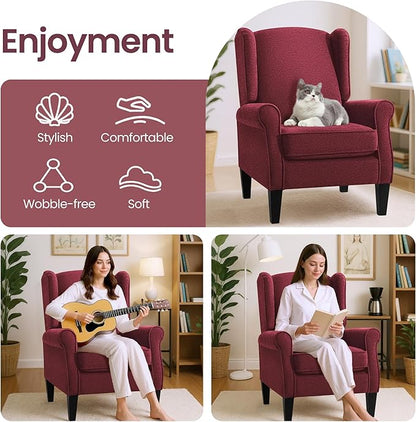 Accent Chair, Modern Living Room Chairs with Wingback, Comfy Upholstered High Back Single Sofa for Bedroom, Mid-Century Reading Armchair Sillas para Sala