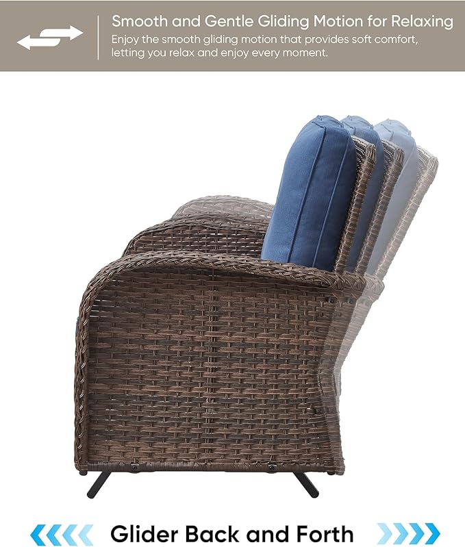 HUMMUH 5-Piece Patio Furniture PE Wicker Outdoor Conversation Set,All-Weather Rattan Swivel Chairs Outdoor Glider Couch for Backyard,Poolside,Deck