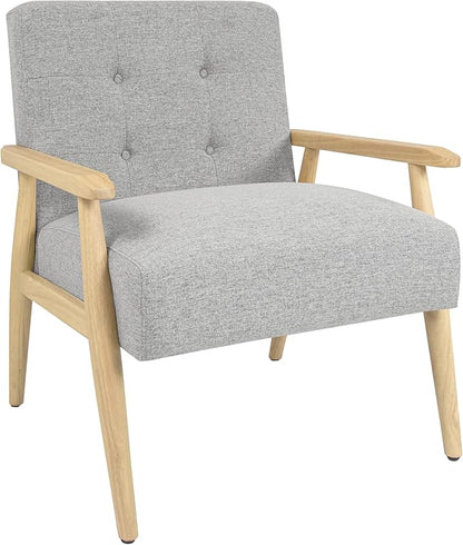 Mid-Century Modern Accent Chair, Natural Wood Frame (Gray Woven)