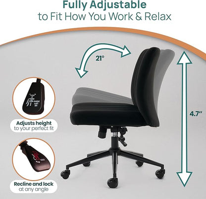 NYPOT Armless Desk Chair with Wheels for Criss Cross Sitting - Cross Legged Wide Armless Chair - Adjustable Vanity 360° Swivel Stool and 120° Rocking Wide Seat Comfy for Home and Office, Black Velvet