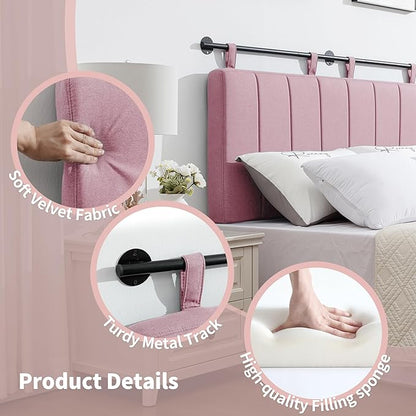 UEV King Headboard Only, Wall Mounted Hanging Upholstered Bed Head Board, Modern Vertical Channel Design of Fine Linen, Elegant Pink Fluted Headboard for Bedroom (Pink, King Size)