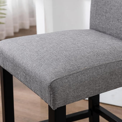 LSSPAID Bar Stools Set of 2, 24.8 Inch Upholstered Fabric Counter Height Stools, Modern Kitchen Island Wood Bar Chairs Barstools with Backrest and Solid Wood Legs, Grey