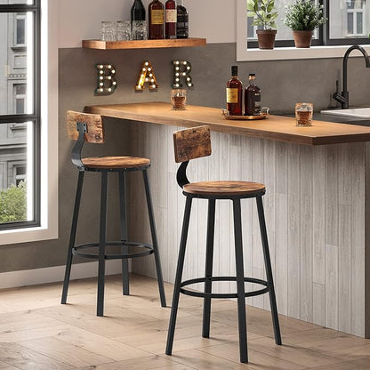 VASAGLE Bar Stools Set of 4, Bar Height Stools, 28.9 Inches Counter Barstools Chairs with Back for Dining Kitchen Island, Steel Frame, Industrial Style, Easy Assembly, Rustic Brown and Ink Black