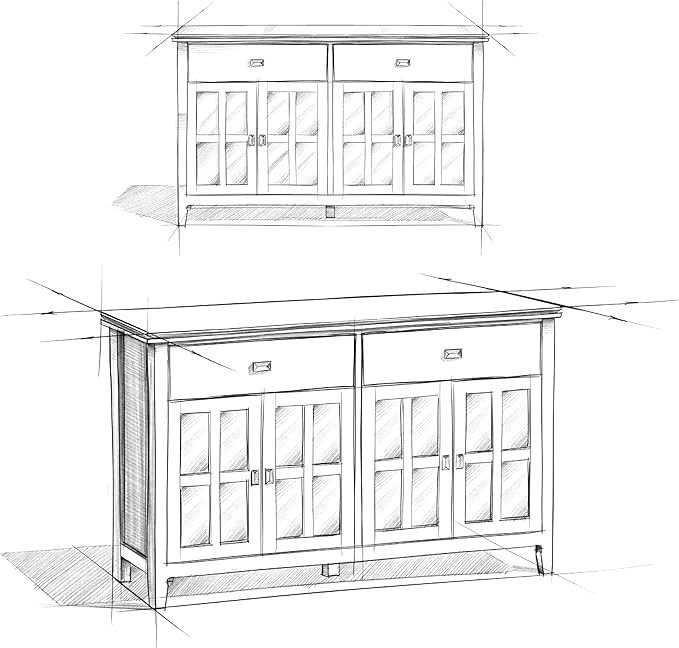 SIMPLIHOME Artisan Buffet - 60 inch Wide Solid Wood 4-Door Sideboard Buffet in Natural Aged Brown, Storage Cabinet for Dining Room or Kitchen with Adjustable Shelves and Square Knobs