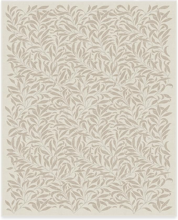 RUGGABLE x Morris & Co Washable Area Rug– Pure Willow Boughs Natural 8x10, Stain-Resistant, Non-Slip–Large Machine Washable Rugs for Living Room, Bedroom, Hallway, Entryway & Office–with Standard Pad