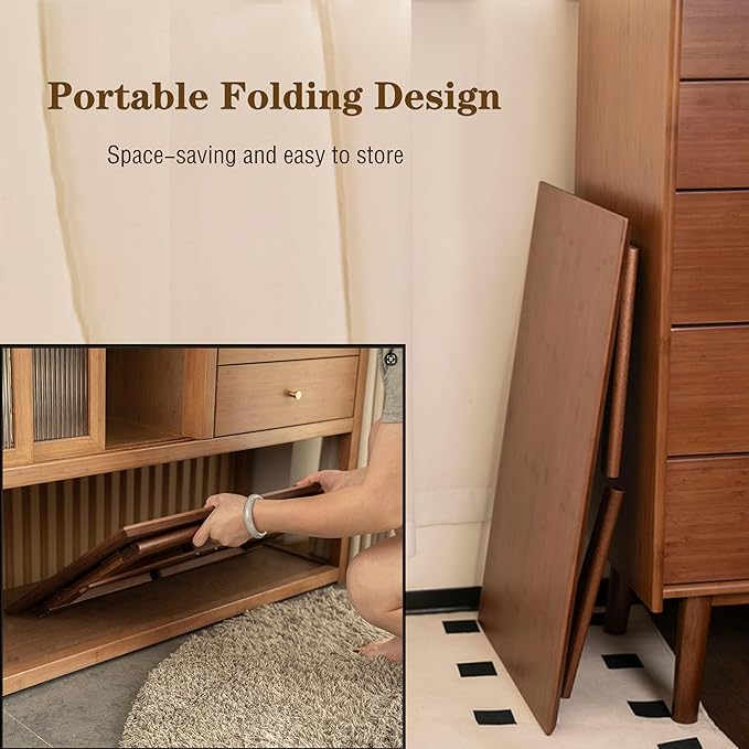 Wooden Folding Coffee Table No Assembly Low Collapsible Japanese Floor Table Small Spaces Tatami FoldableTable for Living Room Home Office (Walnut, Large)