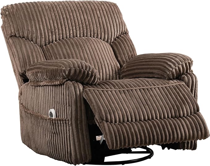 Power Swivel Rocker Recliner Chair with Massage and Heat for Adults, Electric Infinite Position Recliner with USB Charging Port, Corduroy and PU Leather Mixed Fabric, Easy Assembly (Brown)